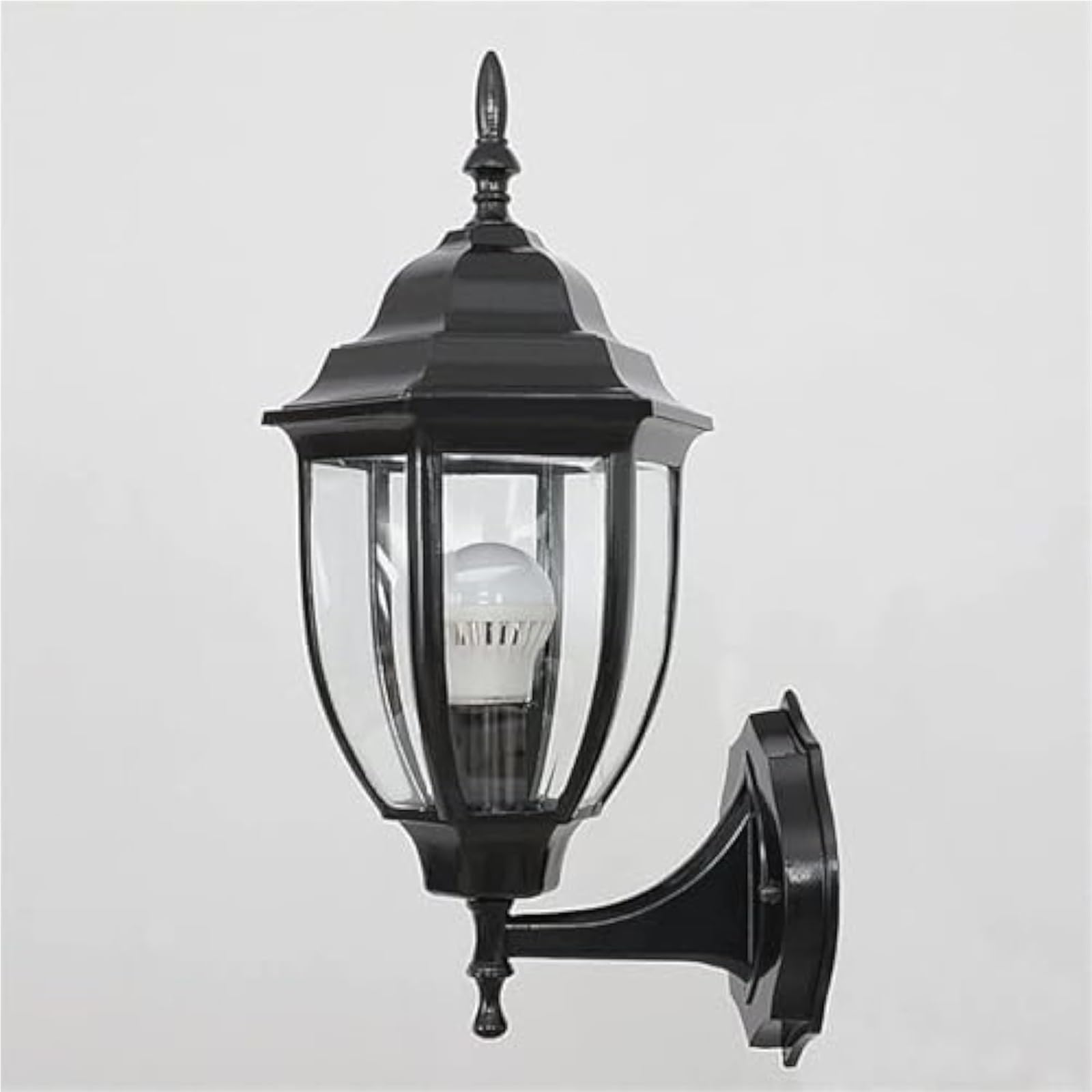Lampa ścienna, tradycyjne szklane oświetlenie ogrodowe, vintage metalowy lampion zewnętrzny, matowe czarne wykończenie, do salonu