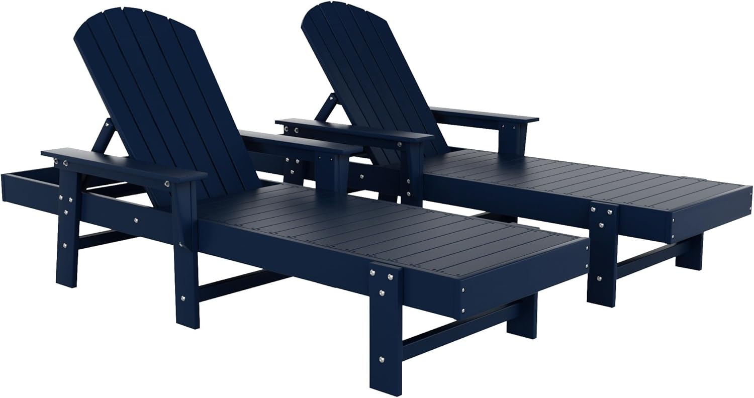 WestinTrends Dylan HDPE Outdoor Patio Poly Adirondack Reclining Chaise Lounge with Arms (Set of 2), Navy Blue