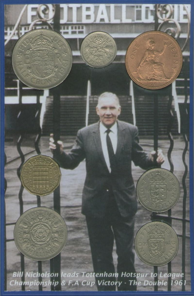 Tottenham FC Hotspur Spurs Bill Nicholson Vintage The Double (Football League Champions & FA Cup Winners) Retro Coin Present Display Gift Set 1961