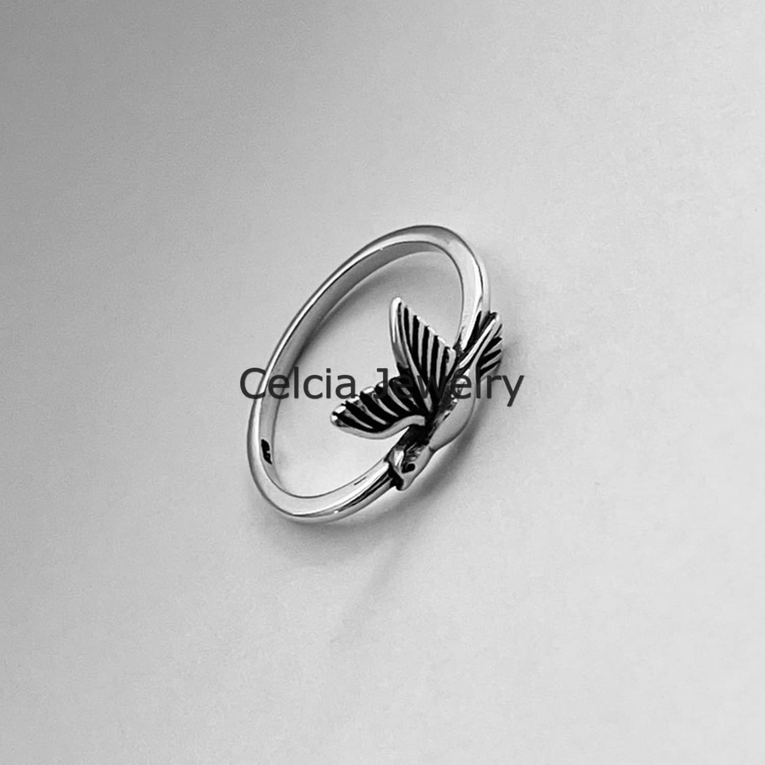 Sólido anillo de pájaro pequeño de plata de ley 925, anillo hecho a mano único, anillo de animal, anillo de paloma, anillo bohemio bohemio, anillo de espíritu, anillo minimalista