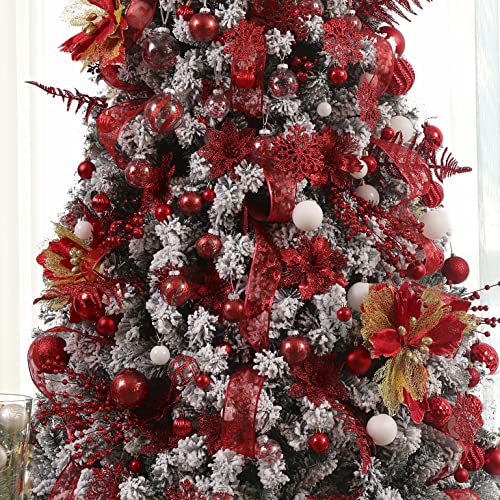 Clear Christmas Ball Ornaments,24ct Shatterproof Plastic Decorative Christmas Ornaments Hanging Xmas Tree Baubles Set with Stuffed Delicate Glittering Decorations for Holiday Party Home Decor (Red) - image 7