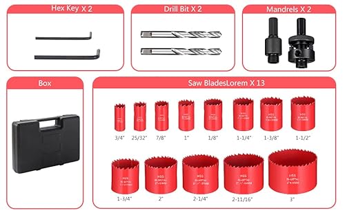 Ecotown 23-Piece Bi-Metal Hole Saw Kit - M42 High-Speed Steel Cutter Set (3/4" / 19mm to 3" / 76mm) for Soft Metal, Plywood, PVC, Plastic and Soft Aluminum- Heavy Duty Deep Hole Cutter Set 9 Ecotown 23-Piece Bi-Metal Hole Saw Kit - M42 High-Speed Steel Cutter Set (3/4" / 19mm to 3" / 76mm) for Soft Metal, Plywood, PVC, Plastic and Soft Aluminum- Heavy Duty Deep Hole Cutter Set - Image 9