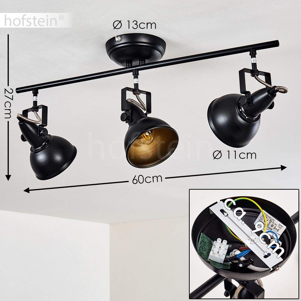 Lámpara de techo Tina, lámpara de techo metálica en negro/oro, 3 luces, con focos ajustables, casquillo 3 x E14, foco de diseño retro/vintage, sin bombilla(s)