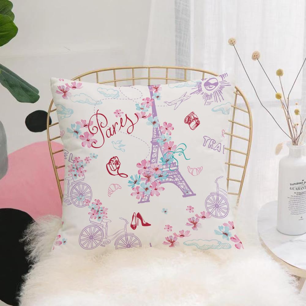 HYOSXW Cushion Cover,Throw Pillow Case Home Decorative for Living Room Bedroom Sofa Chair 16X16 Inch,Paris symbols seamless pattern. Romantic travel in Paris.,Pillowcase 40X40cm