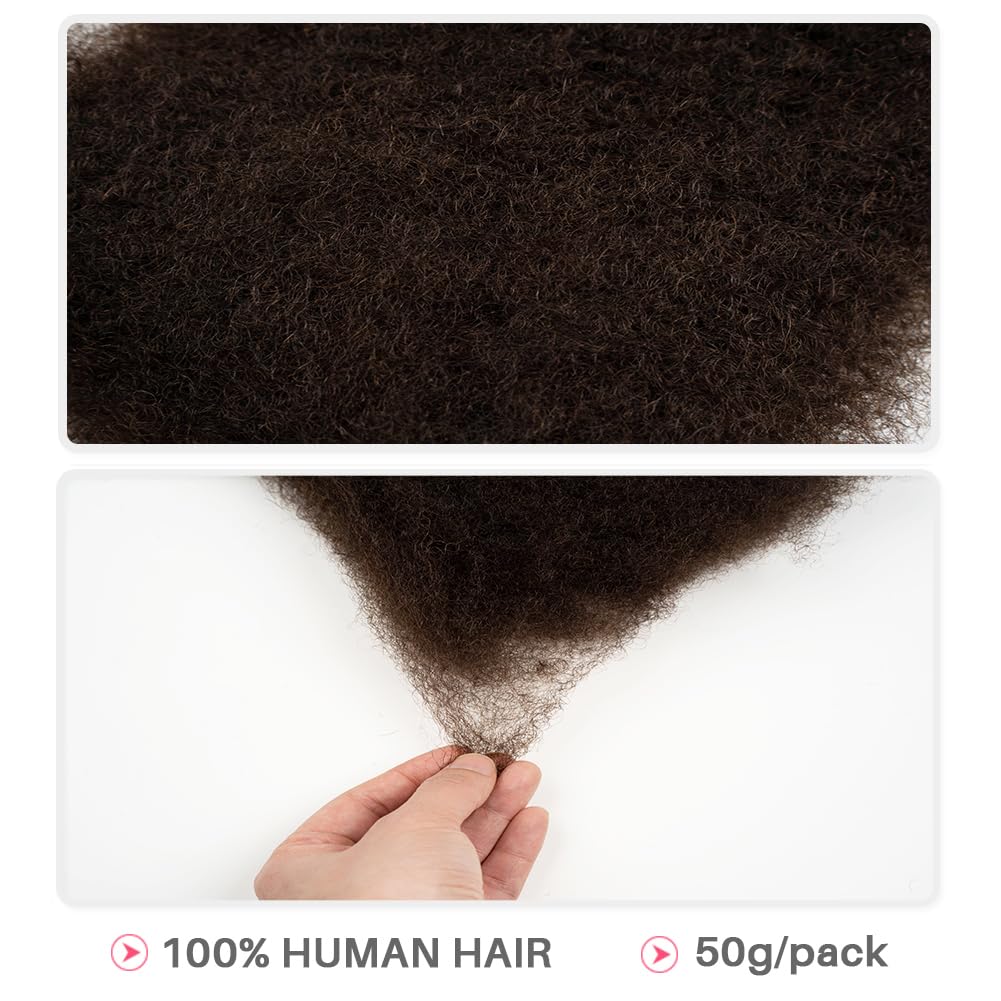 QVR Afro Kinkys Bulk Human Hair for Dreadlock Extensions Repair Locs, Twist Braiding Afro Kinky Human Hair for Locs Natural Black Color 18 inch 4 Packs 200 Gram