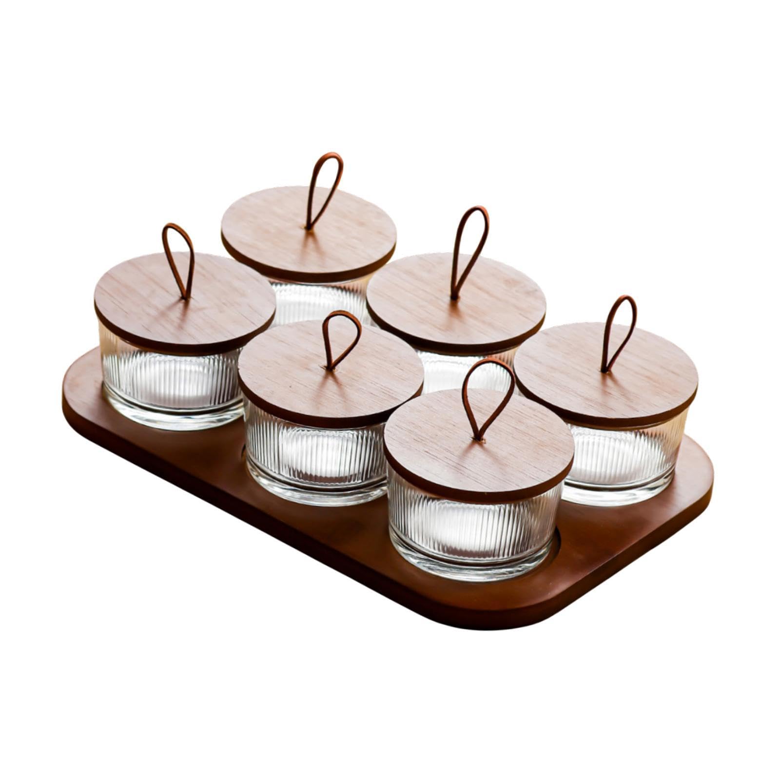 Fenteer Holz-Snack-Serviertablett, Geteilte Schalen mit Deckel, Glasdeckel, Nussschale, Snack-Teller für Süßigkeiten, Chips, Beilagen, Sala-Vorspeisen, 6 Gitter
