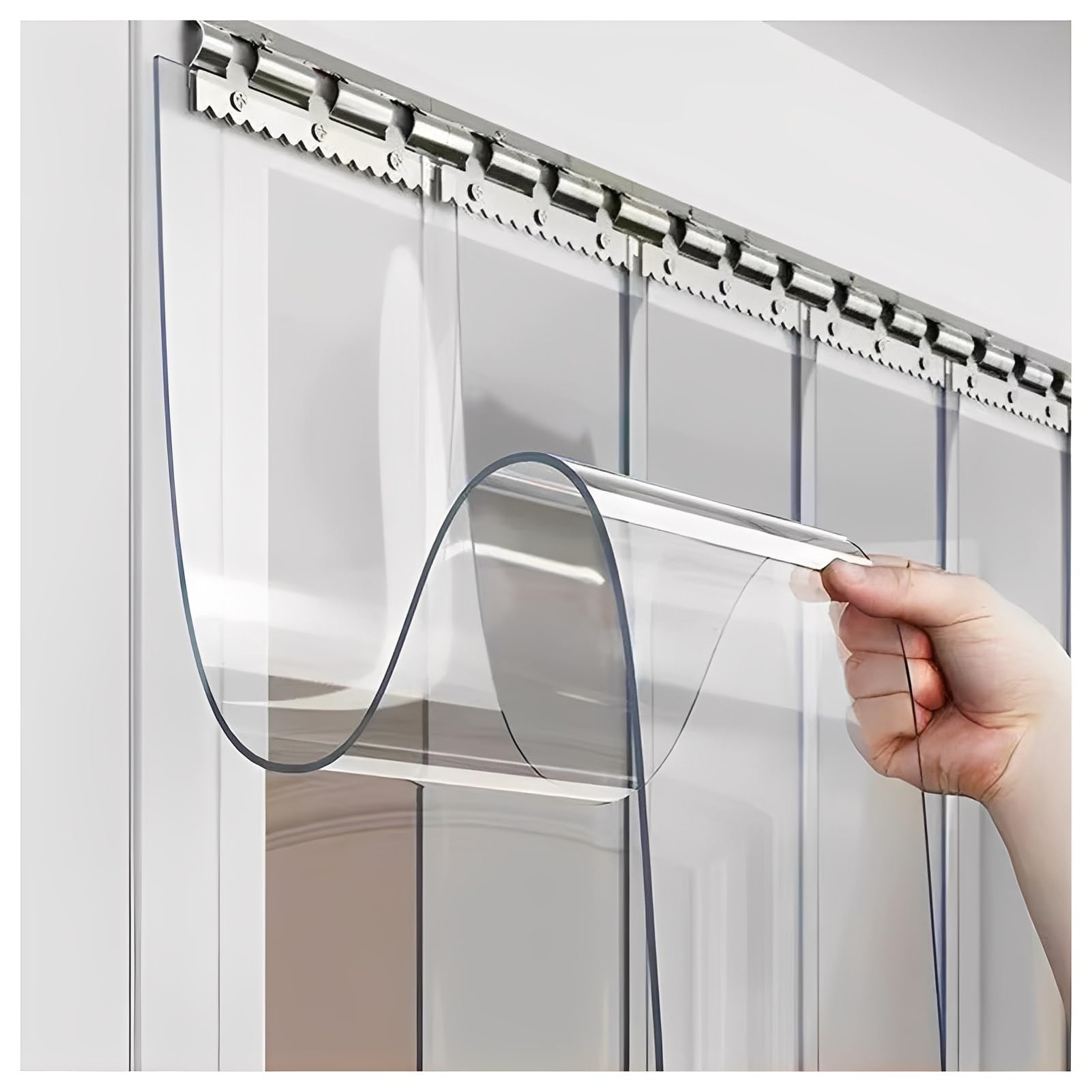 Cortina de tiras de PVC transparente de 120 x 220 cm resistente al viento para almacén