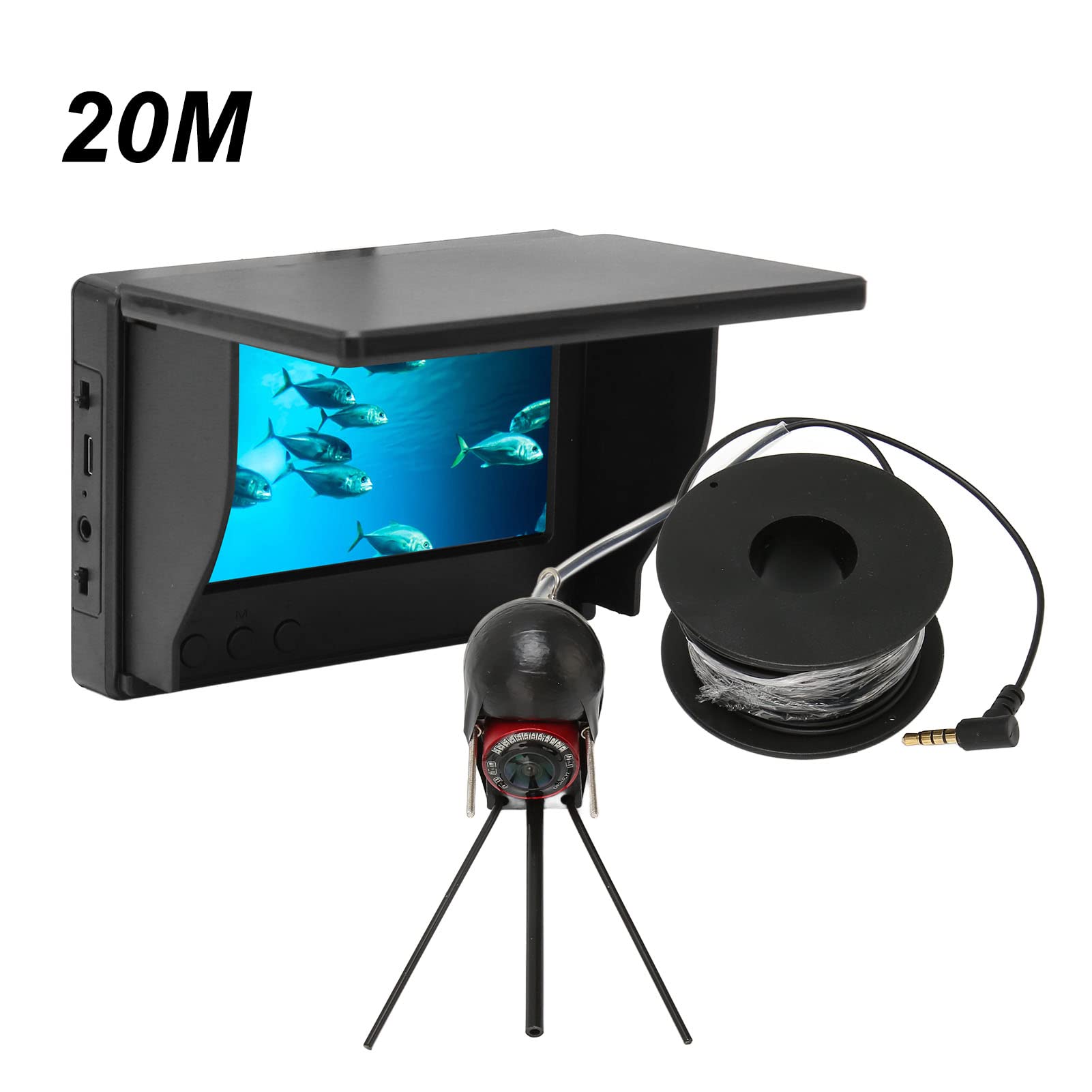 Telecamera per la Pesca Subacquea, Schermo TN HD da 4,3 Pollici Telecamera Portatile per Fish Finder 1500cd Telecamera Impermeabile IP68 con 12 Luci per la Visione Notturna per la (20 m / 21,9 yd