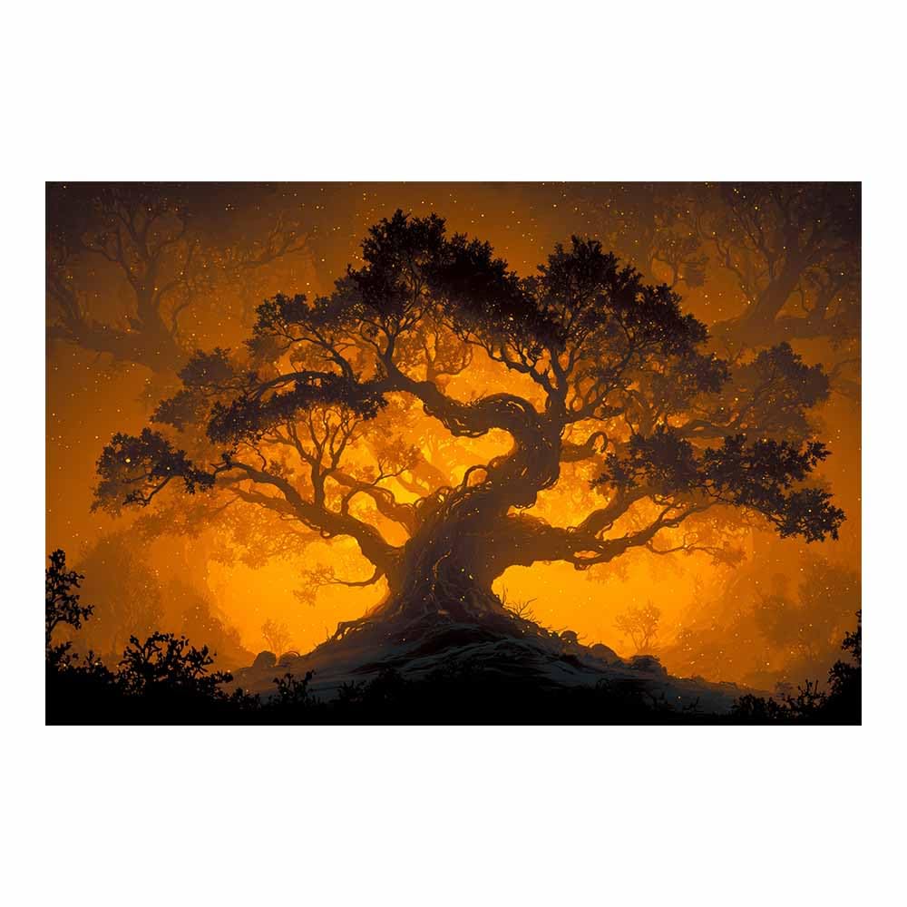 ZAMAEIU The tree of life Night-Shadow Tree Canvas Paintings Abstract Tree,Wall Art Poster Modern Room Bedroom Home Decor Geometric Print Patterns(orange)-80x120cm Unframed