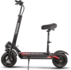 Teraysun Electric Scooter, 11" Vacuum Off-Road Tires, Max 31/37 Mile Range, 28mph Power by 800W/1200W Moter, Disc Brake, Foldable Escooter for Adult with Seat