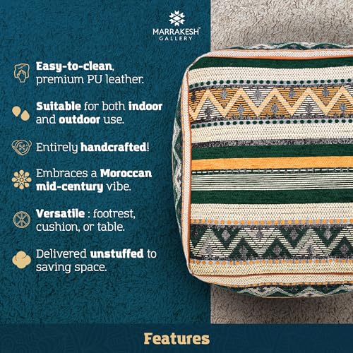 Marrakesh Gallery Moroccan Ottoman Pouf - Unstuffed Ottoman Foot Stool, Berber Linen Versatile Pouf Ottoman for Living Room, Elegant Handmade Floor Pouf for Living Room, Bedroom or Balcony