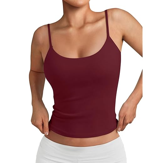 Trendy Queen Womens Double Lined Adjustable Spaghetti Strap Tank Tops for Summer Going Out
