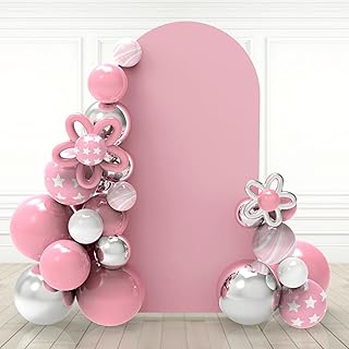 Babenest 7.2Ft Dusty Pink Wedding Arch Cover, Spandex Fitted Arch Backdrop Cover for Photography, Round Top Chiara Stand Cover for Party Ceremony Birthday Baby Shower Anniversary Decoration