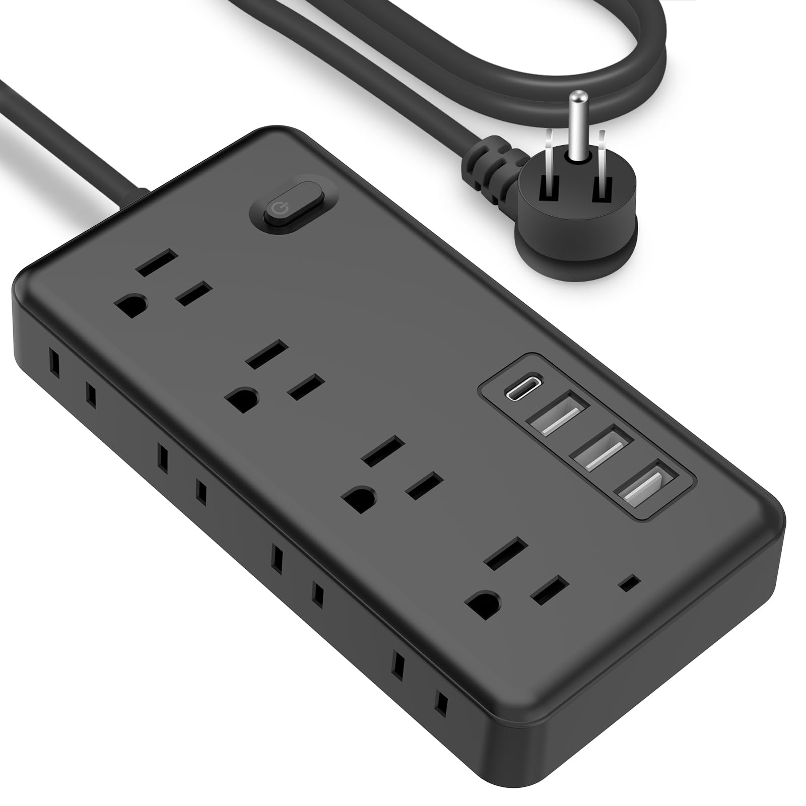Power Strip Surge Protector with 6 Outlets & 3 USB Ports & 1 USB-C Port (5V/3A), 1700 Joules, Angled Flat Plug, Spaced Outlets & ETL Listed Power Outlet for Home Office - Black