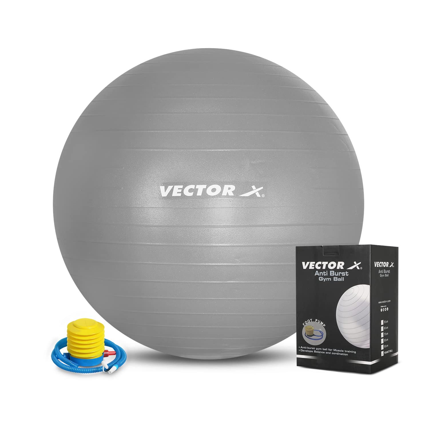 Vector X Gymnastikball für Übungen, Anti-Burst-Gymnastikball mit Fußpumpe für Workout, Yoga-Ball für Damen und Herren, Schweizer Ball für Balance-Stabilitätstraining, Geburtsball für Schwangerschaft