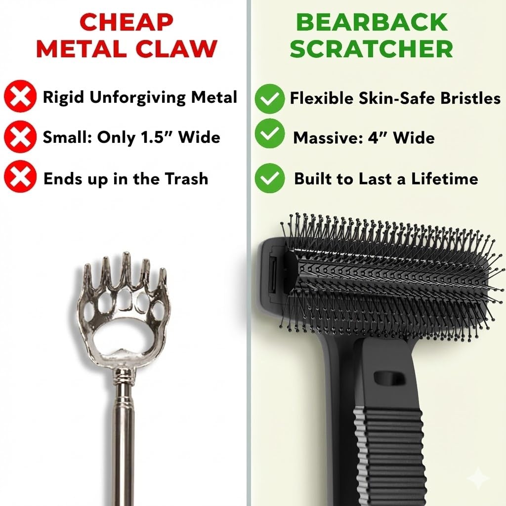 Bearback Back Scratcher for Men & Women - Long Reach Folding Handle, Skin-Safe Bristles - Extendable, Portable, Easy to Clean - Designed by a USA Small Business