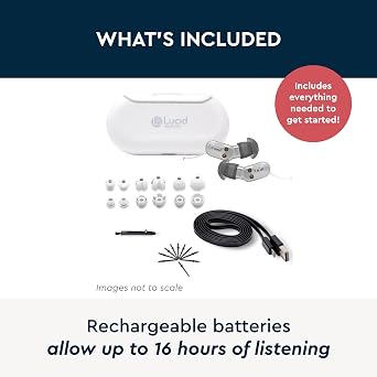 Lucid Hearing Fio Premium Rechargeable OTC Hearing Aids, Silver - iOS & Android Compatible - For Adults with Mild to Moderate Hearing Loss - Bluetooth, App Controls & Up to 16 Hours of Battery Life