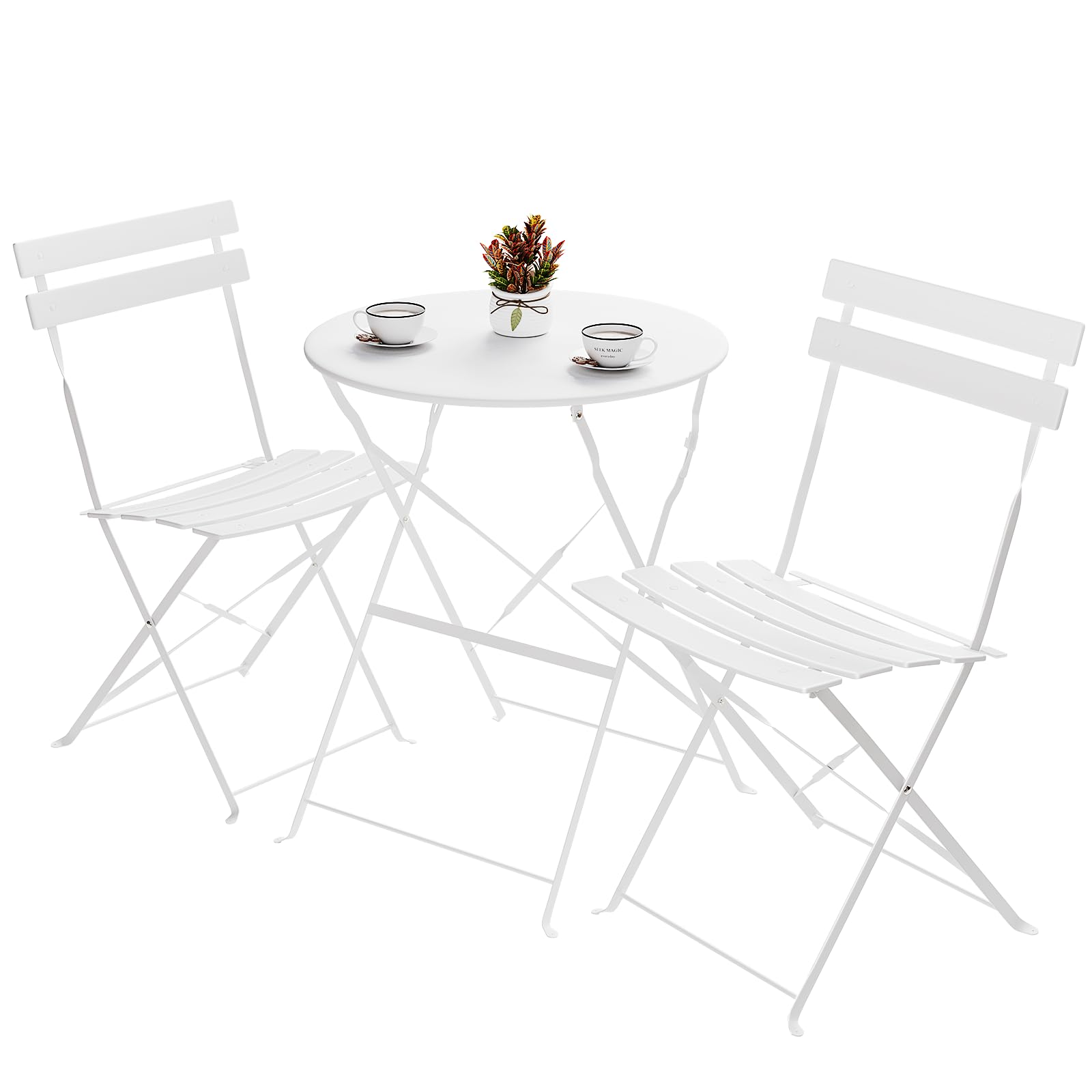 LIFERUN Zestaw bistro 3-częściowy, składany, metalowy zestaw mebli balkonowych na mały balkon, odporny na warunki atmosferyczne, 1 składany stół z 2 składanymi krzesłami, zestaw wypoczynkowy na taras