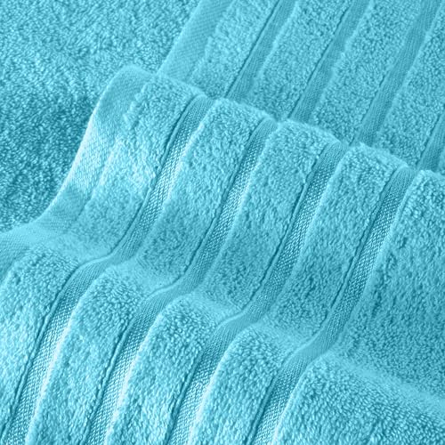 Image of Elegant Comfort 4 Lines Viscose Stripe 6-Piece Premium Towel Set - 100% Turkish Cotton High Absorbent Luxury Bathroom Towels - Includes 2 Washcloths, 2 Hand Towels and 2 Bath Towels Set, Aqua