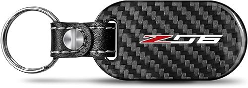 Miniatura 1 de Llavero de estilo de etiqueta de fibra de carbono negro real para Chevrolet Corvette C7 Z06, con licencia oficial, Negro -