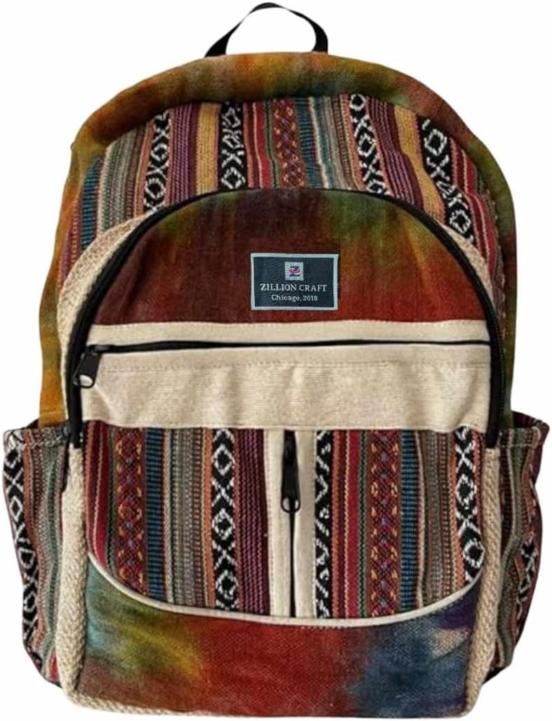 Large size multi pocket breathable back pack | Hand made Eco friendly Hemp from Himalaya | Strong backpack with Unbreakable YKK Zipper chain. College, Laptop, travelling.