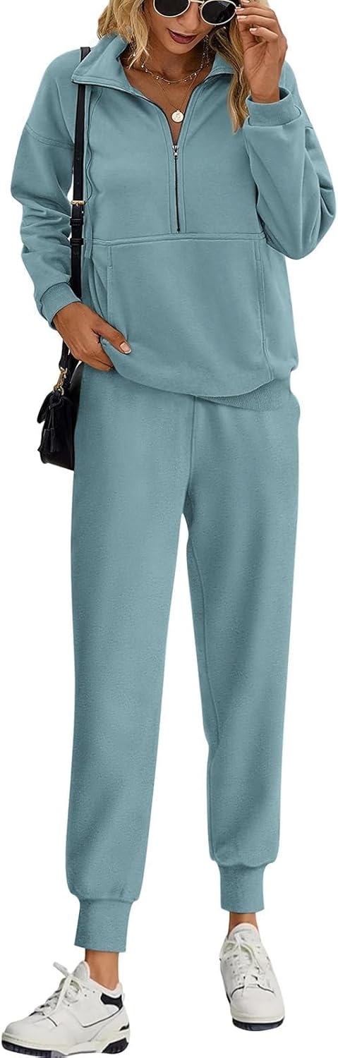 PRETTYGARDEN Long Sleeve Half Zip Sweatsuits Women 2 Piece Outfit Fall 2025 Casual Sweatshirt Sweatpants Lounge Set Tracksuit