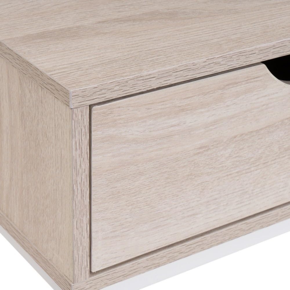 Consola recibidor Urban 2 cajones de metal y madera blanco de 80x30x75 cm | Mueble auxiliar estrecho con 2 cajones y una balda inferior de almacenaje. Para recibidor, entrada o salón