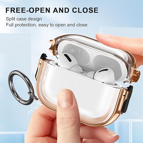Miniatura 3 de Compatible con AirPods Pro 2, funda rígida transparente a prueba de golpes con bloqueo seguro, cubierta protectora completa incluye mosquetón, negro