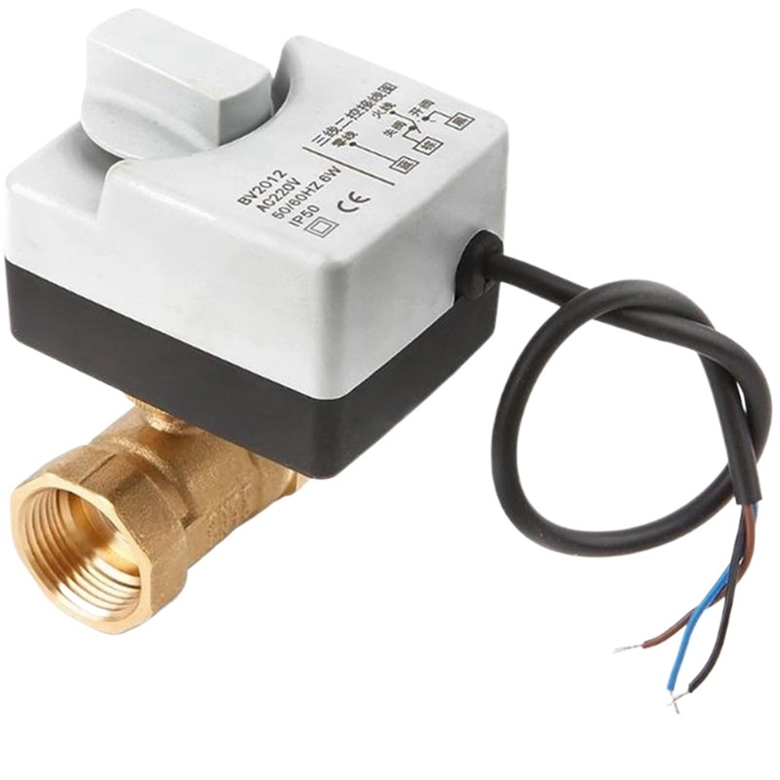 Motorized Brass Ball Valve, 1/2-2in/DN15-50 Electric Actuator Manual 2/3Way BrassBallValve WaterOilAir ReplaceSolenoid(Ac220v-2 Way,DN20)