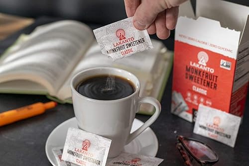 Miniatura 3 de Lakanto Edulcorante clásico de frutas de monje con paquetes de eritritol, reemplazo de azúcar blanco, cero carbohidratos netos, cero calorías,