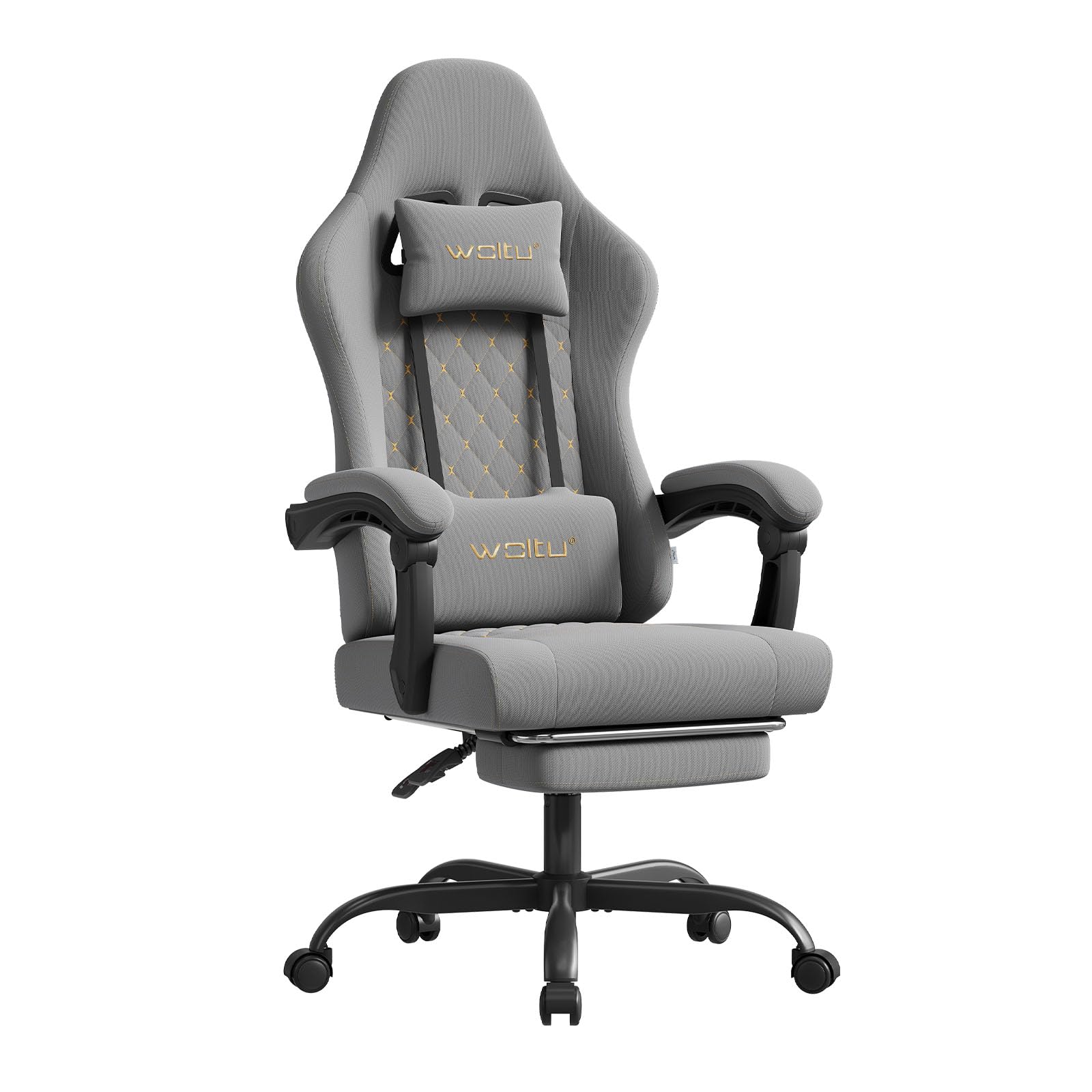 WOLTU Silla Gaming Ergonómica, Silla Oficina con Soporte Lumbar Masaje y Reposapiés Extraible, Silla Giratoria con Gran Asiento de Muelle, Capacidad de 150 kg, Tela de Malla, Gris+Amarillo Global Recycled Standard Global Recycled Standard Global Recycled Standard