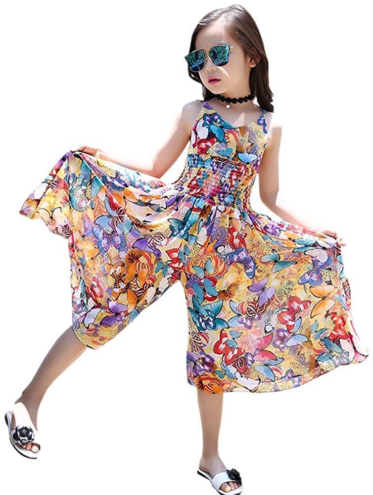 Girls Dress Casual Boho Sleeveless Floral Beach Maxi Dress Summer Jumpsuit
