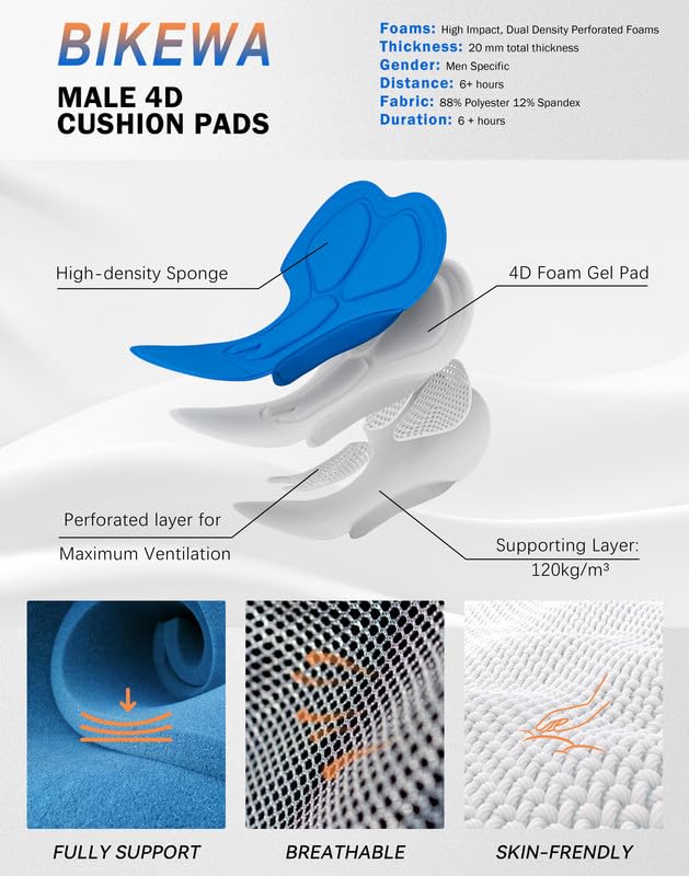 Bikewa Padded Bike Shorts for Men 4D Cycling Road Riding Biking Padding Bicycle Shorts with Phone Pockets