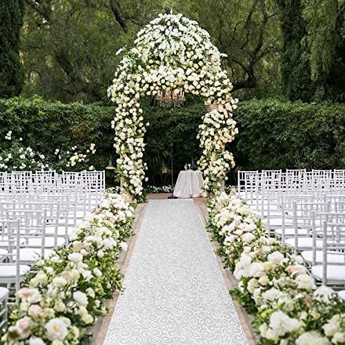Wedding Decorations White Aisle Runner 100 x 3 ft with Floral Print and Pull String for Xmas Christmas Thanksgiving
