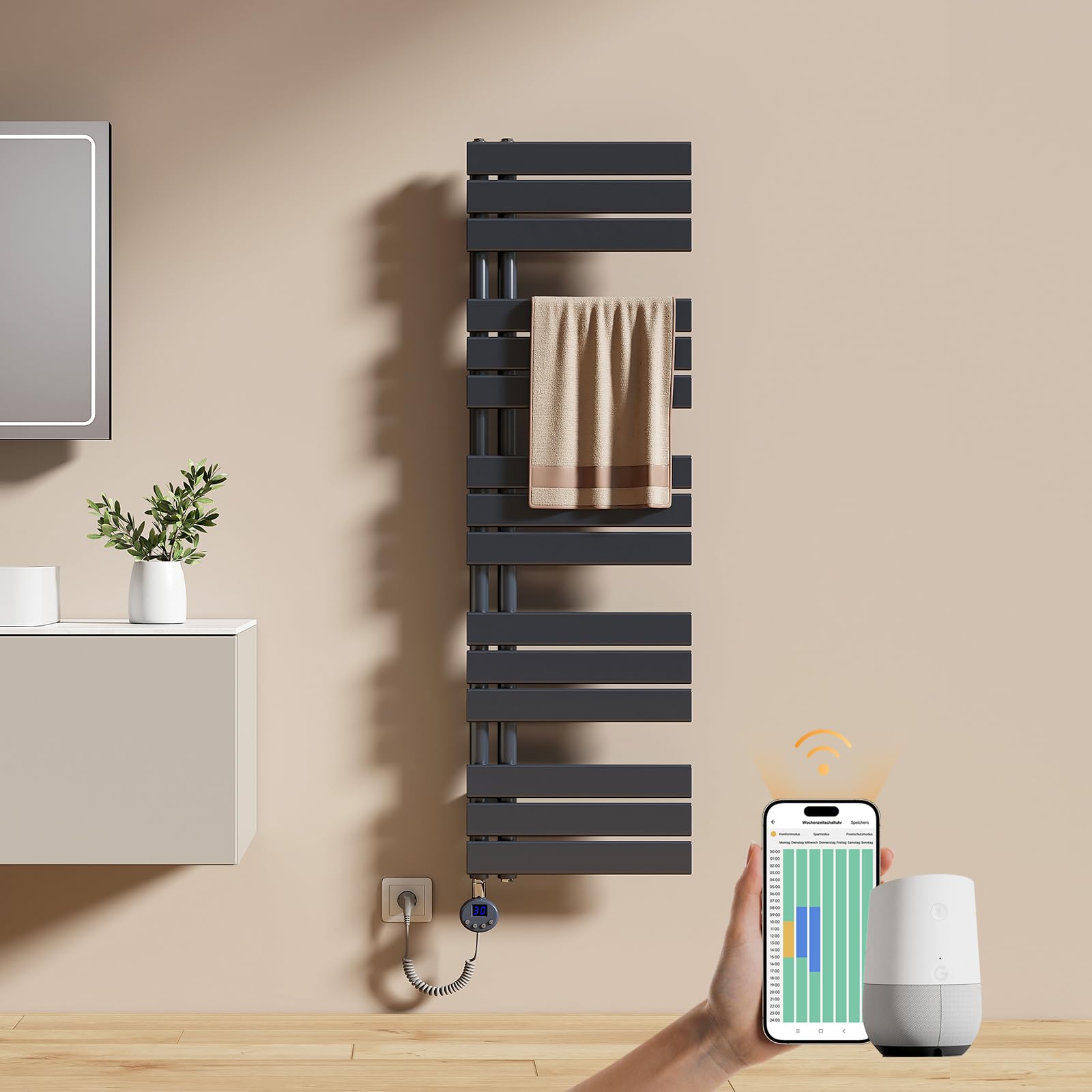 Sèche-serviettes électrique WiFi EMKE : finies les serviettes humides grâce au thermostat 600W
