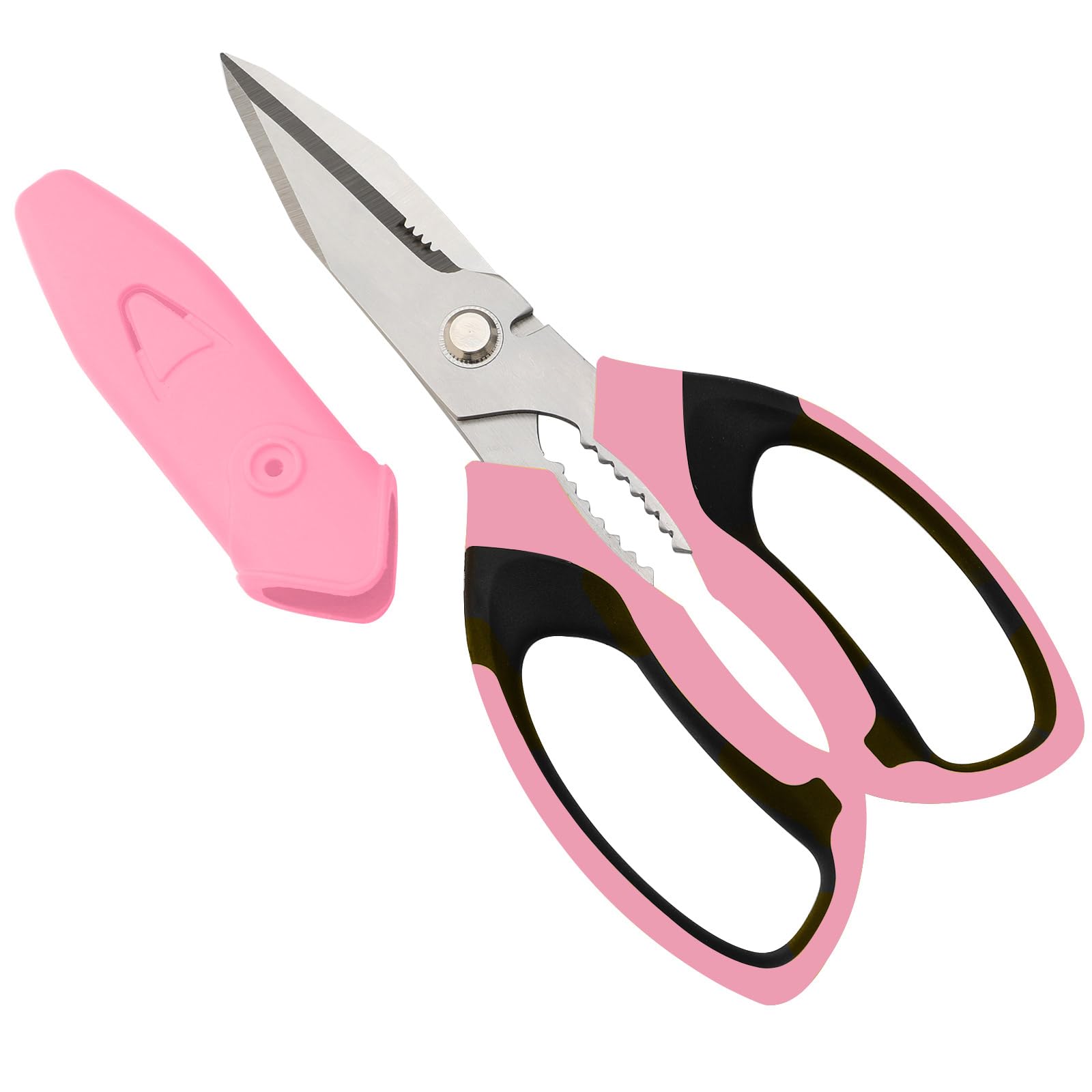 BoFuYuan - Heavy Duty Multi-Purpose Scissors - All Purpose - Easy Cut Carpet, Cardboard, Wire, Leather, Fabric (8" Pink)