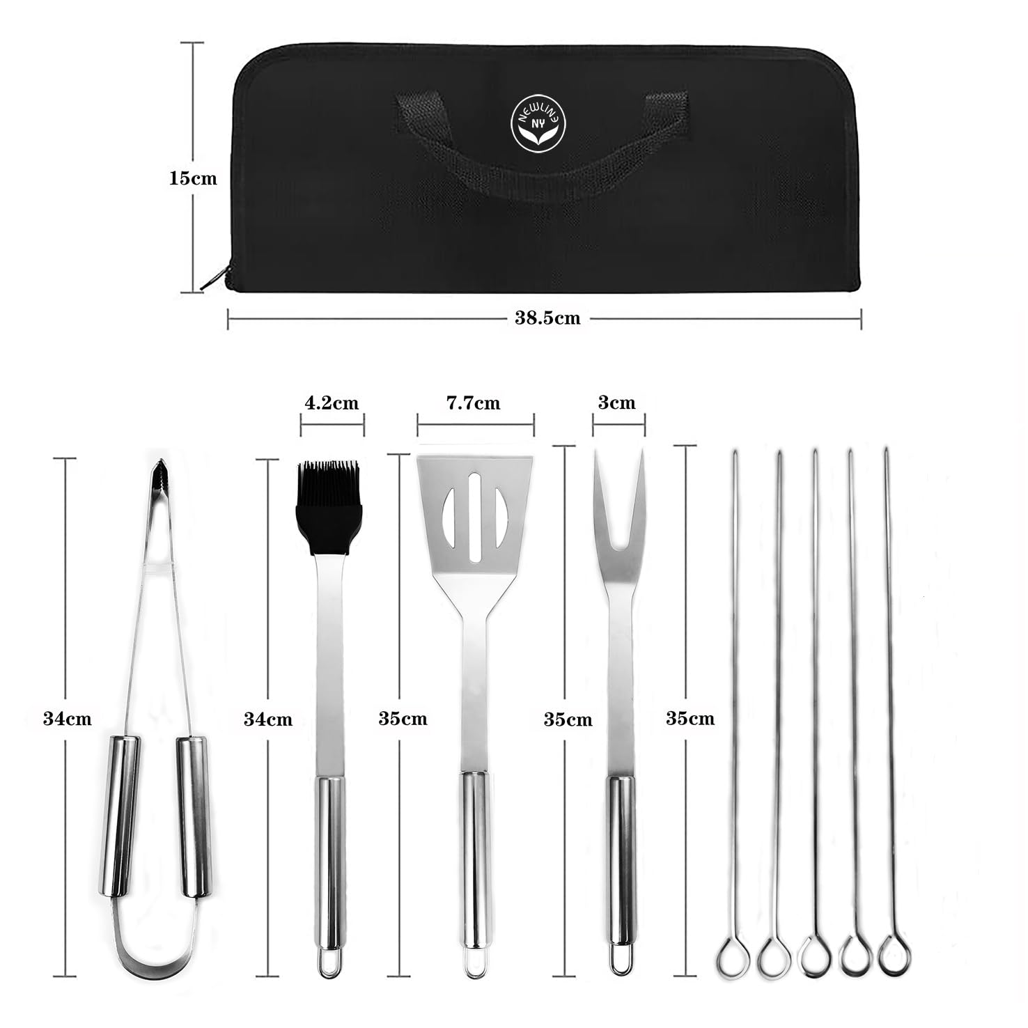 NewlineNY Kit de 9 outils de barbecue en acier inoxydable