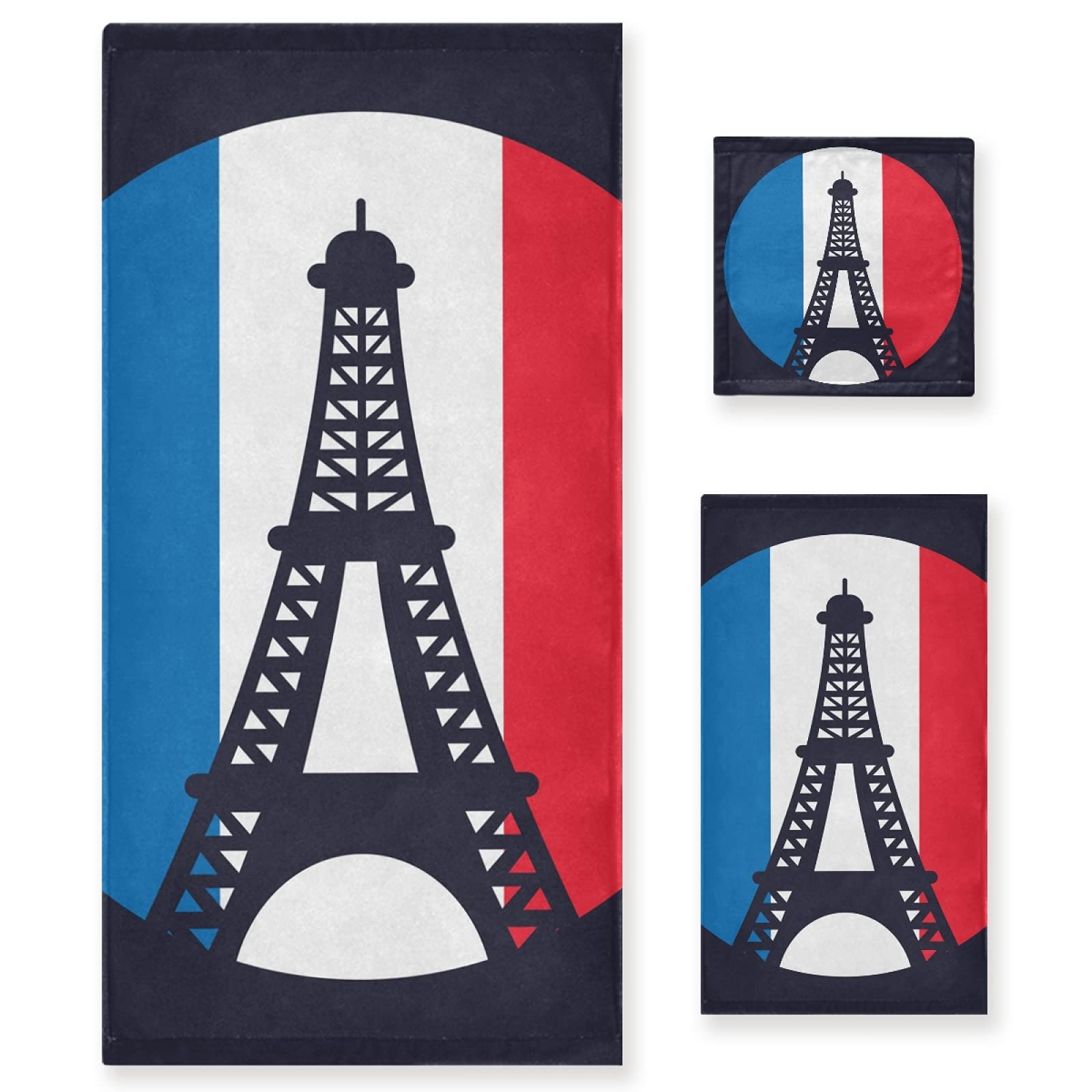 Vnurnrn Bandera De La Cultura De Francia Torre Eiffel Juego de Toallas para Baño Playa Toalla (1 Toalla de Baño y 1 Toalla de Mano y 1 Paño de Lavado) para Nadar Niñas Niños