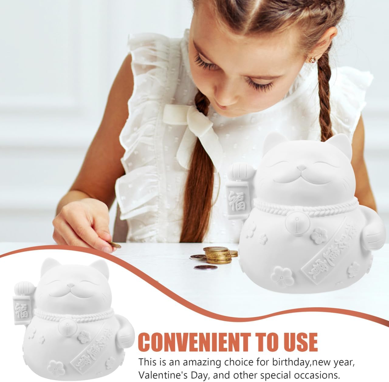 Abaodam Maneki Neko Piggy Bank Lucky Fortune cat Figurines DIY Craft for Home Company Opening