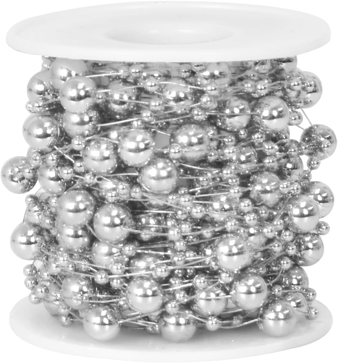 Perlenband Silber 15 Meter - Perlengirlande Für Weihnachtsdeko Und Hochzeit