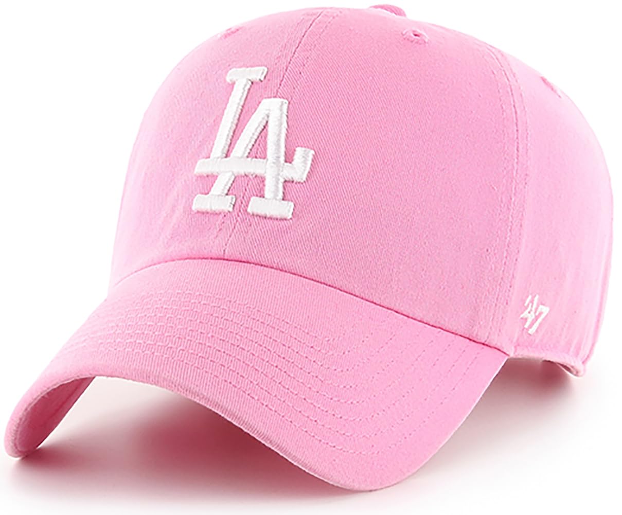 47 Brand MLB Rose Pink Primary Logo Clean Up Adjustable Baseball Cap Hat, Adult One Size Fits All - Los Angeles Dodgers Rose Pink