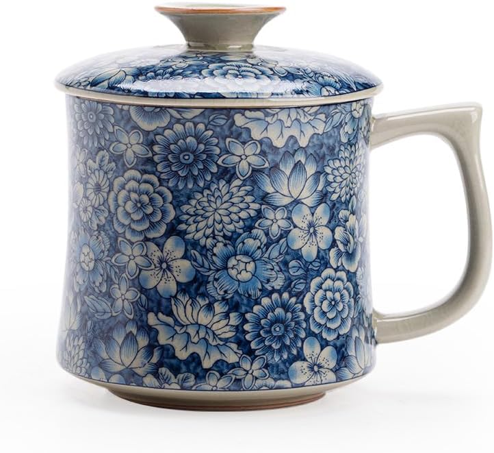 Tea Cup Blue and White Old Pottery Clay Wanhua Office Ceramic Set Drinking with Lid Soaking Container