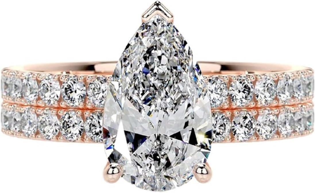 5 CT Engagement Rings for Women | Halo Wedding Bridal Rings Sets | IGI Certified Lab Grown Diamond Pear Cut VVS1-2 10K/14K/18K Solid Rose/White/Yellow Gold | Anniversary Christmas Ring For Her (E-F Color)