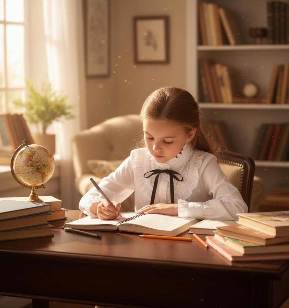 OCHENTA Girls Button Down Shirt Long Sleeve Ruffle Collar Blouse with Bowknot Lace for School Uniform Daily - Image 3