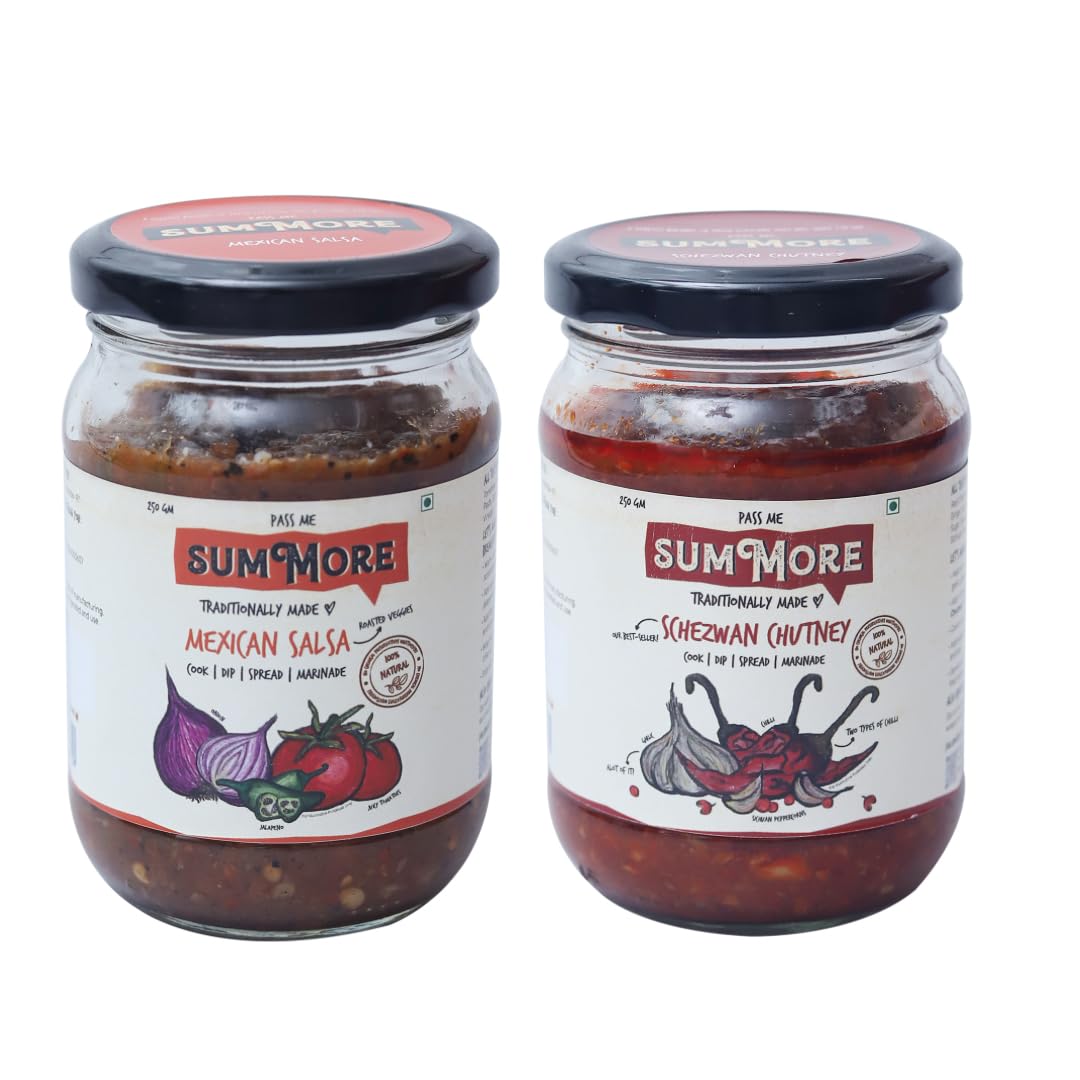 Summore Spicy Combo | Schezwan Chutney (250gms) & Mexican Salsa (250gms) | Spicy sauces, chutneys, dips and spread | No artificial preservatives