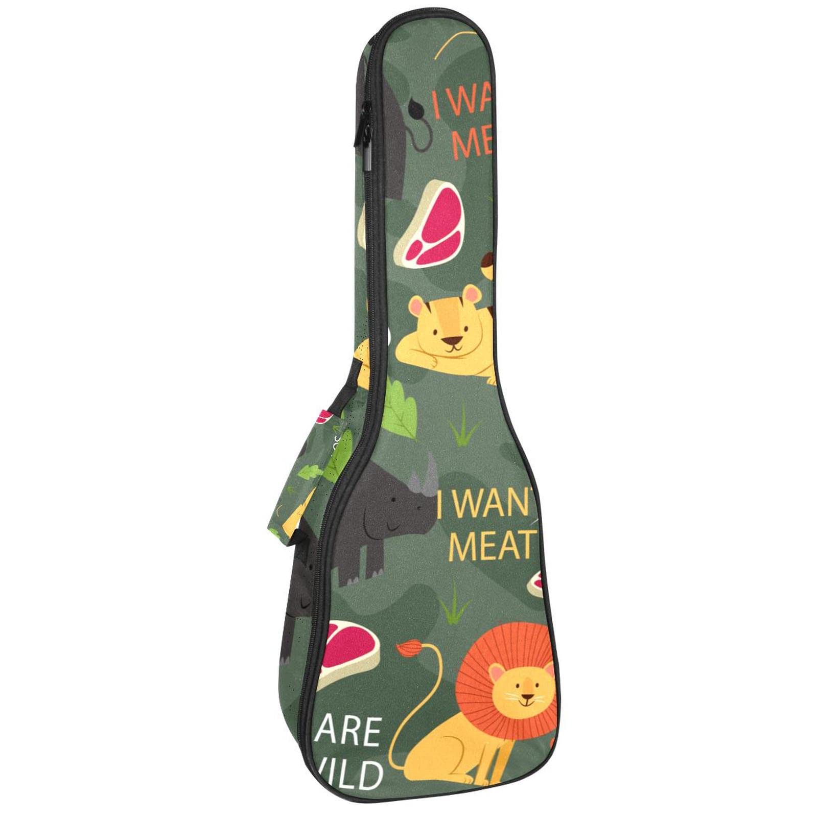 Konzert-Ukulelen-Rucksack, robuster Ukulele-Koffer mit Stauraum, Sopran-Konzert-, Tenor-Ukulele, 10 mm gepolsterte Tasche, bunte Kritzel-Tierwörter