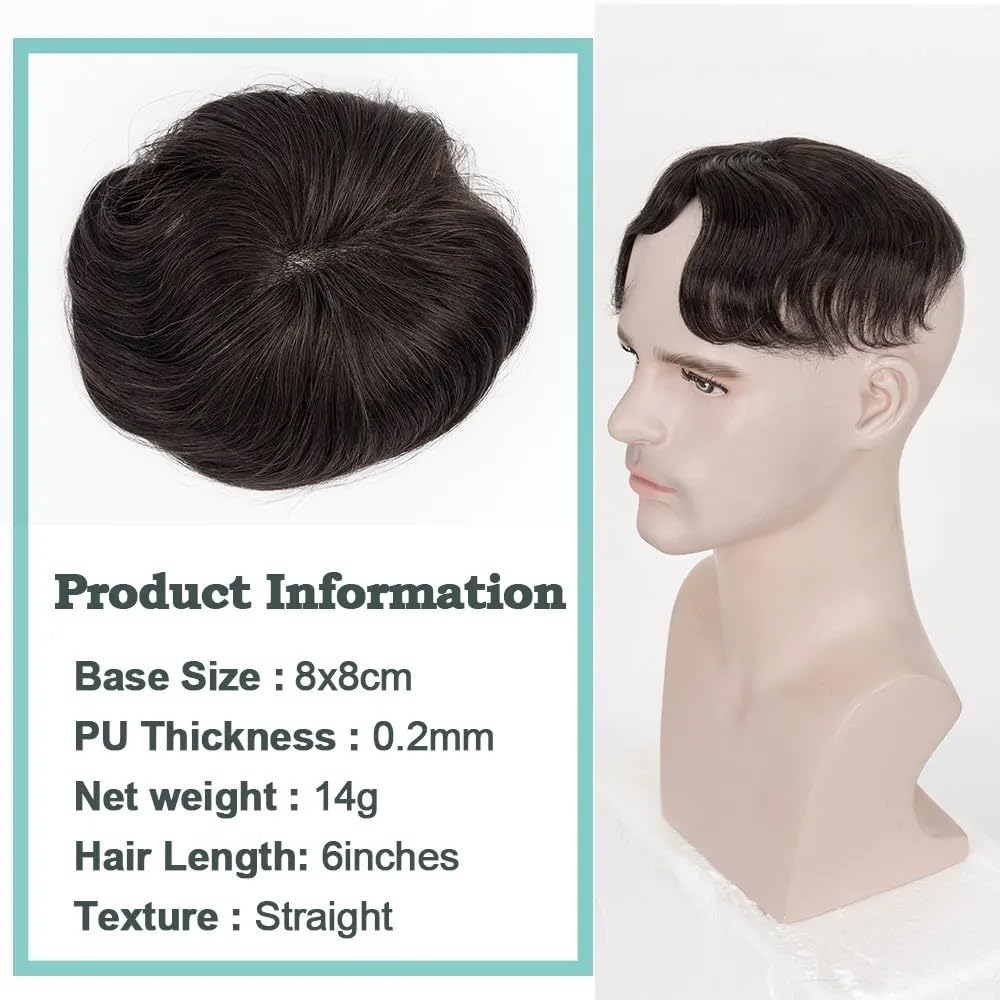 Men's Toupee Parrucca Da Uomo Piccola 8x8 Cm, Veri Morbida Pelle Sottile, Sistema Di Sostituzione Dei Capelli for Uomo, for Lieve Perdita Di Capellis(Dark Brown)