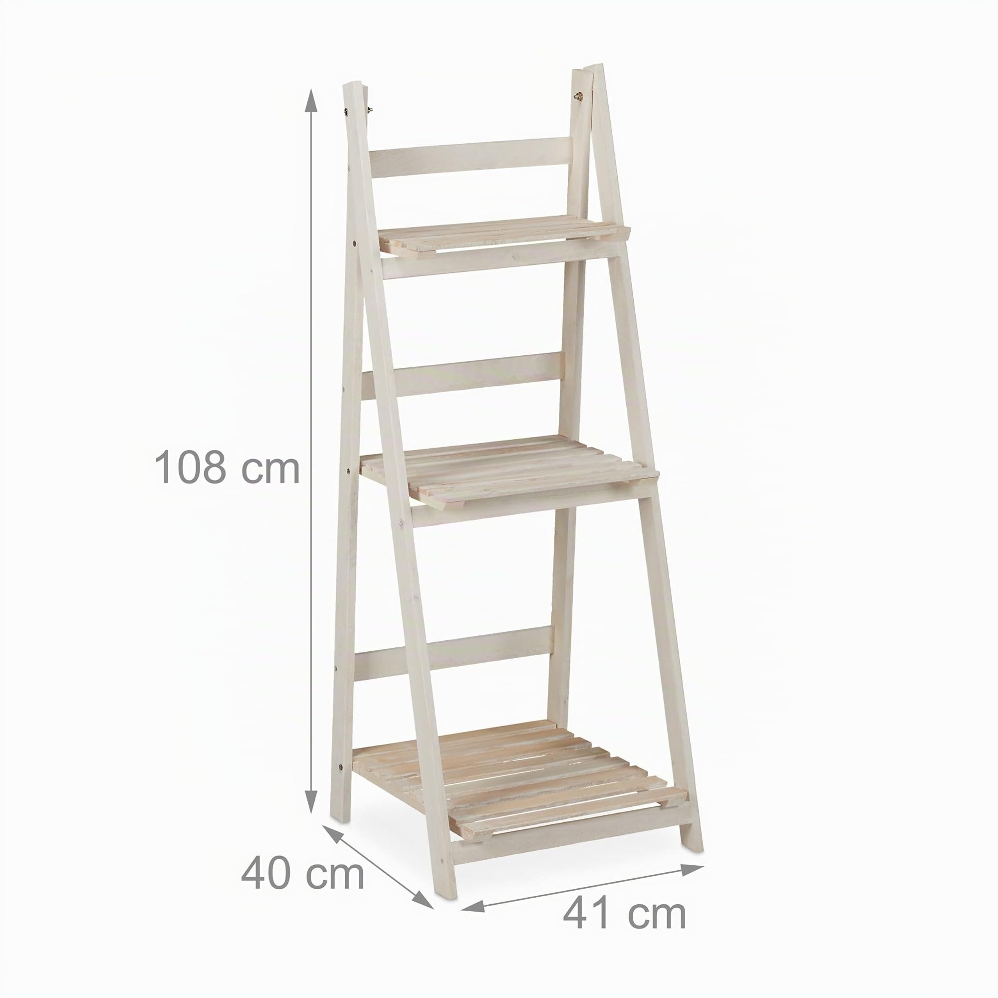 Relaxdays Fioriera a Scala, per Interni e Esterni, Design Shabby-Chic, Richiudibile, HLP 108x41x40 cm 3 Livelli, Bianco