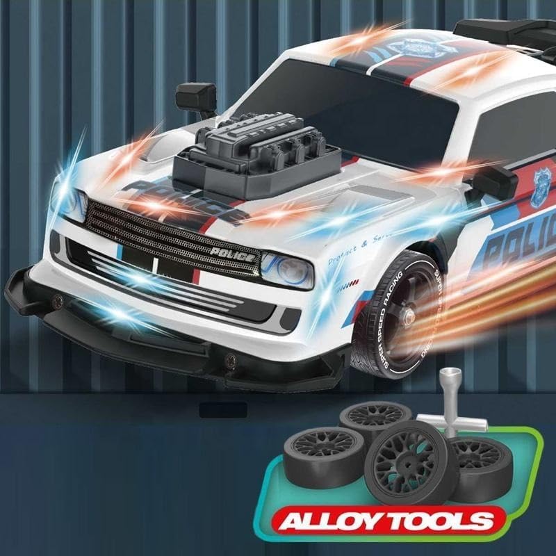 Image of Stunt Tires Racing CAR 1:14 Remote Control Stunt Plastic Rc Car with Hand Sensor Watch Twisting Vehicle Toy for Kids (Police car), Multicolor