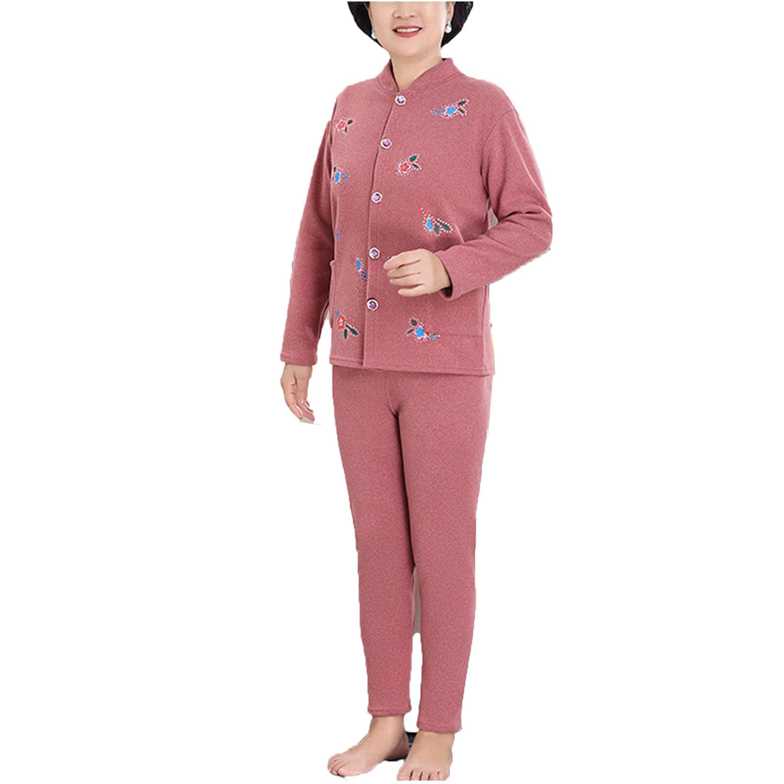 Abuela Mamá Mujeres De Edad Media Cardigan Pantalones Superiores Conjuntos Cálido Térmico Largo Johns Ropa Exterior Chaqueta Capa Base Pijama